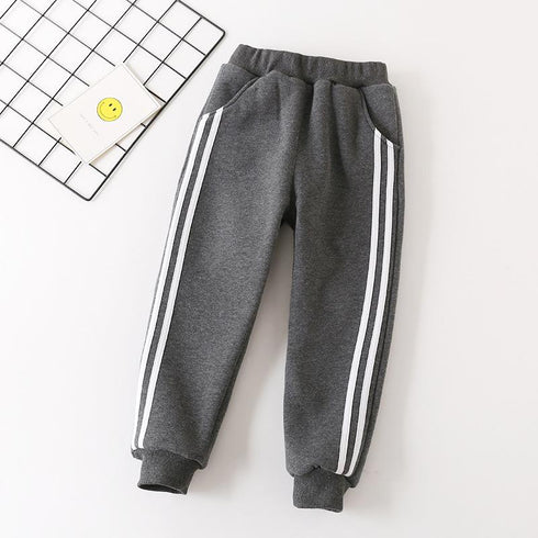 Autumn and Winter Lamb Fleece Striped Cotton Pants